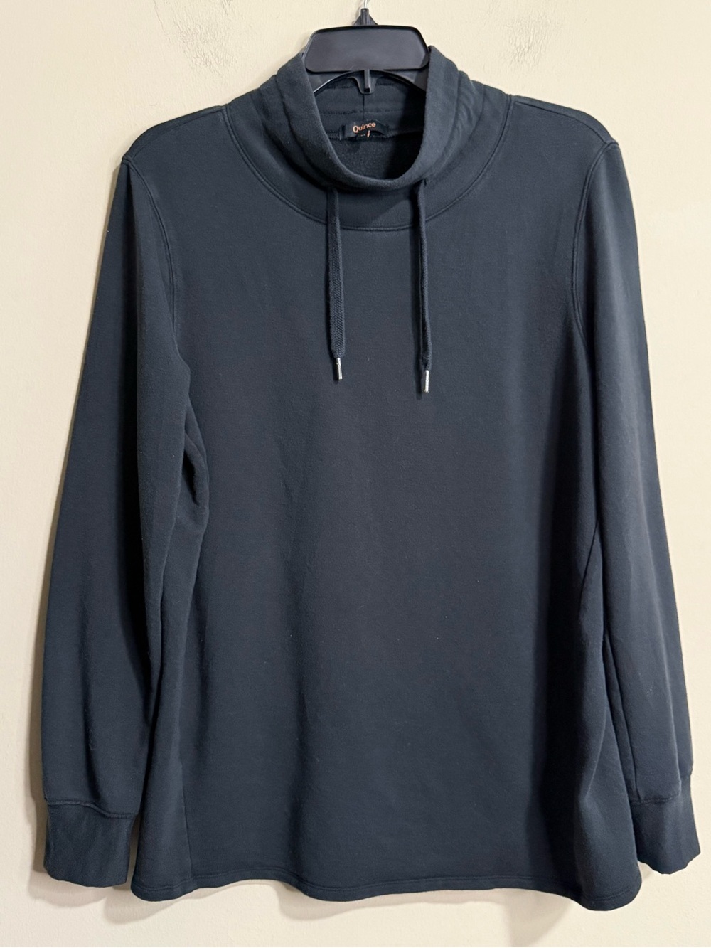 Quince SuperSoft Fleece Mock Neck Drawstring Pullover Black M